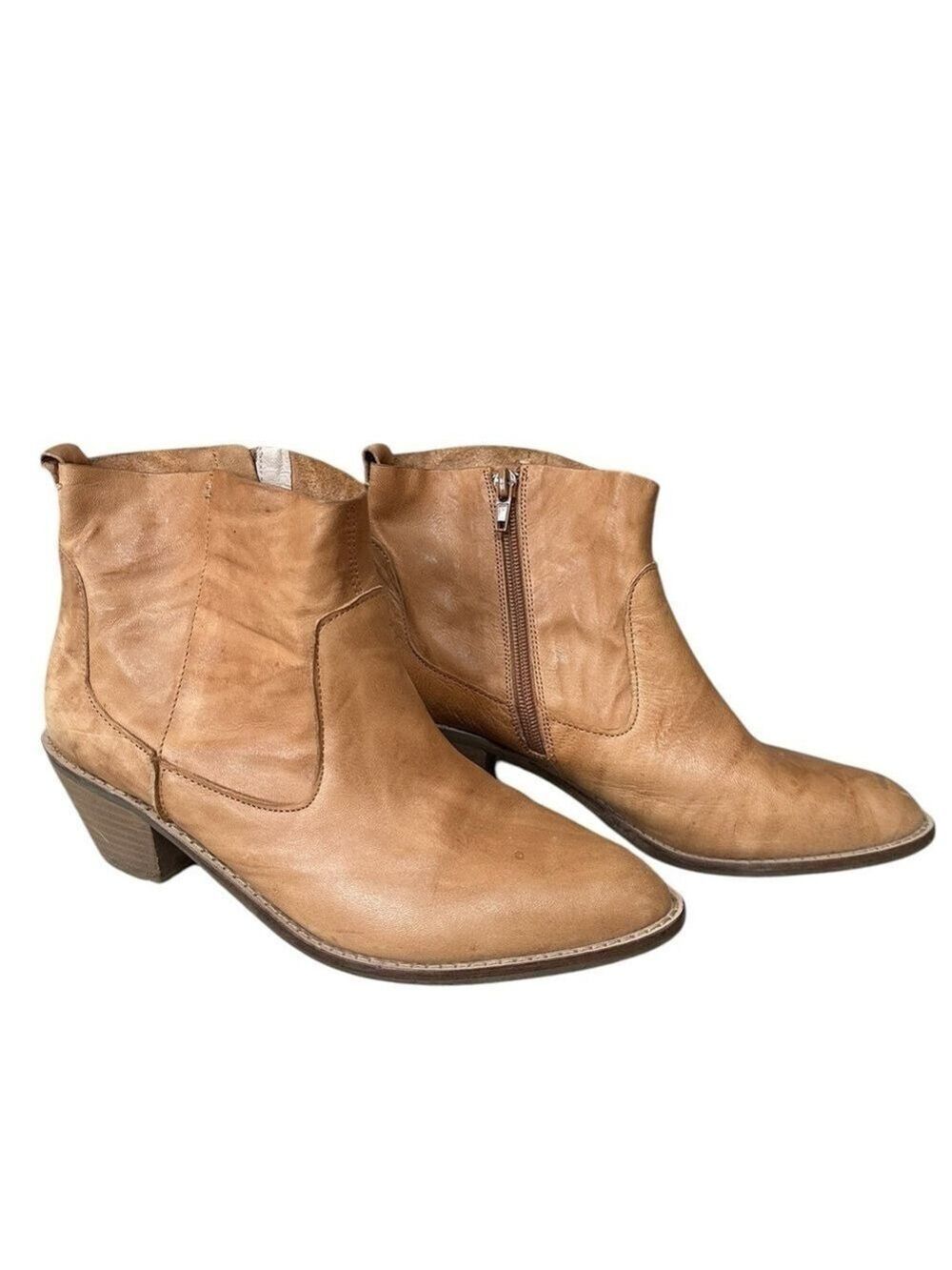 Kelsi Dagger Brooklyn Tan leather cowgirl style ankle booties side zip size 8 - Picture 1 of 6
